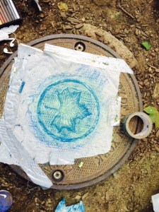 I also did a rubbing of only the leaf.  I liked the combination of the manhole cover type texture and the leaf detail including the veins. 